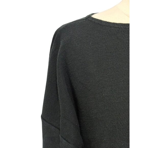 ICHI Antiquites Black Long Sleeve Top Boxy Relaxed Modern Waffle Cotton Linen OS - Picture 2 of 11